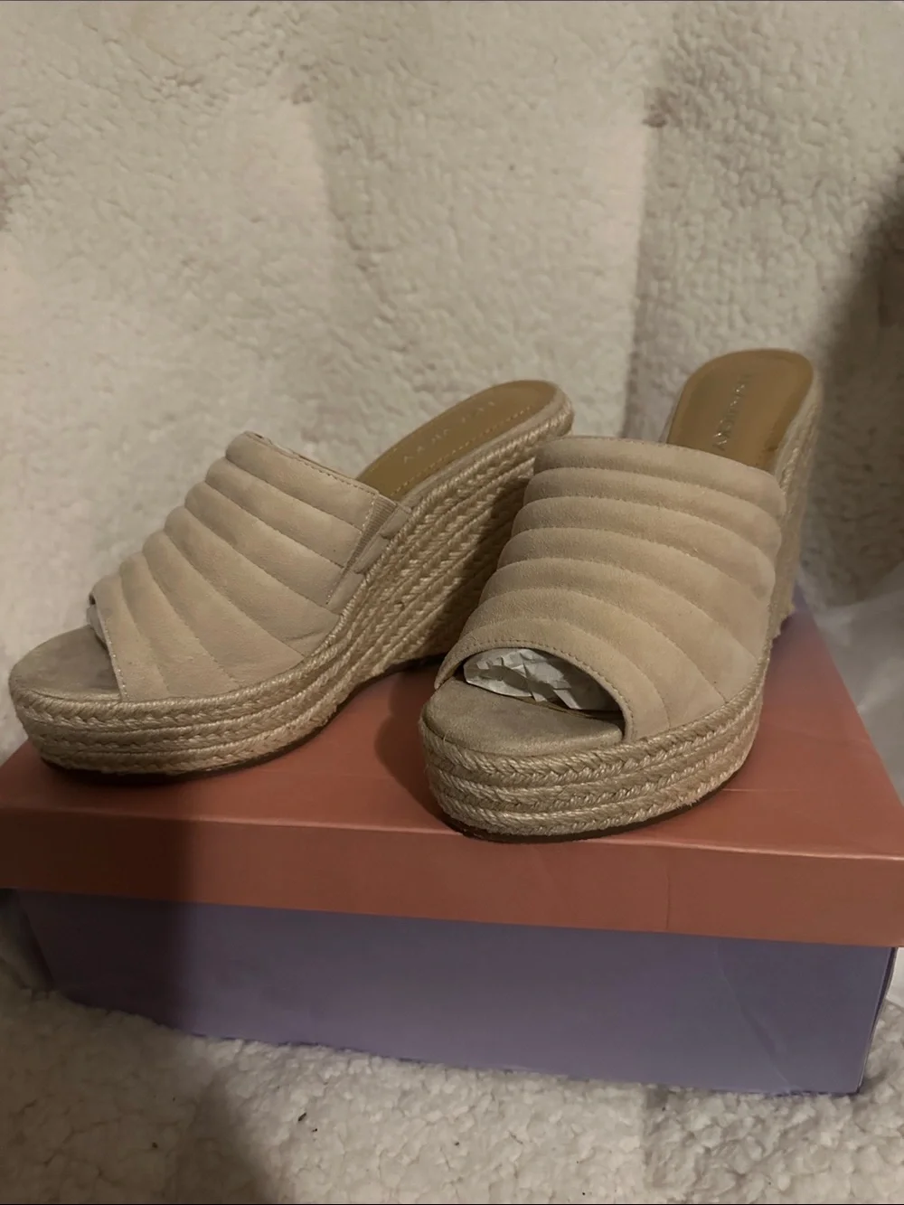 Lisa Vicky Women's Cream Quilted Espadrille Wedge Slide
